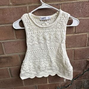 White Knit Zara Top with Open Ties on Side